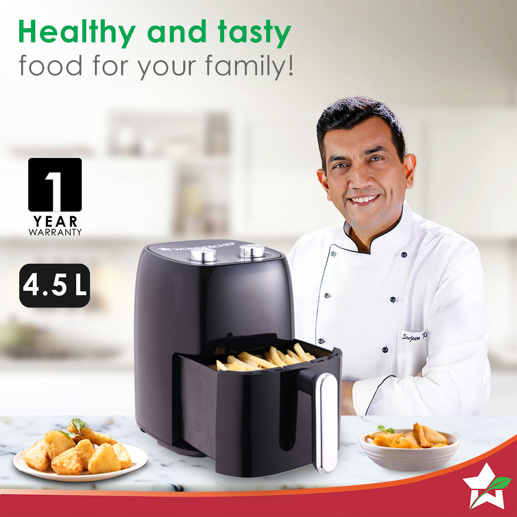 Wonderchef Neo Manual Air Fryer | Rapid Air Technology | Time and Temperature Control | Automatic Shut-Off | Compact Design | 4.5 Litres | 1 Year Warranty | 1500 Watts | Black