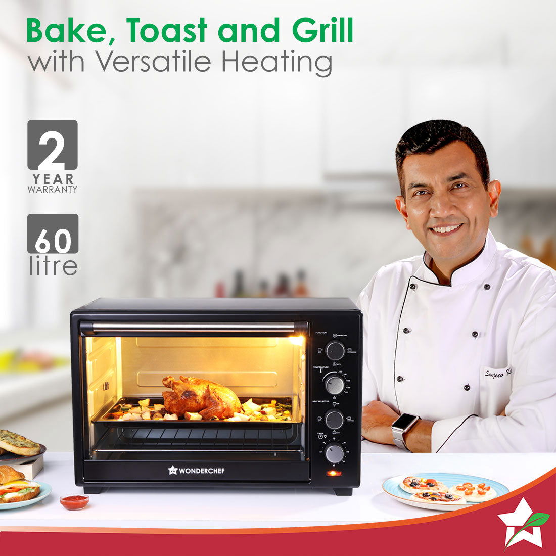 Oven Toaster Griller OTG 60 L With Rotisserie Auto Shut Off Heat Resistant Tempered Glass 6 Stage Heat Selection Bake Grill Roast Easy