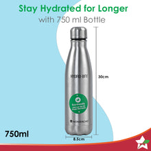 Load image into Gallery viewer, Stainless Steel Hydro Bot 750 ml | Gift Box Packing | Single wall | Non-insulated | 304 Stainless Steel | Non Toxic IBPA free | Rust Free | Light weight | For Home , Office and Travel | Spill and Leak proof | Wide Mouth | Easy to Clean | 2 Years Warranty