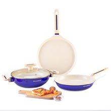 Load image into Gallery viewer, Bellagio Ceramic Non-stick 4 pc Cookware Set, Kadhai with Lid, Fry Pan &amp; Dosa Tawa, Electric Blue, 2 Years Warranty