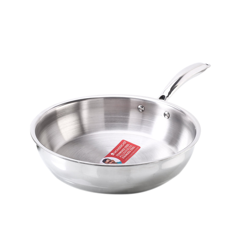 Nigella Tri-ply Stainless Steel 24 cm Fry Pan | 2 Litres | 2.5mm Thickness | With Induction base | Compatible with all cooktops | Riveted Cool-Touch Handle | 10 Year Warranty