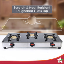 Load image into Gallery viewer, Galaxy 3 Burner Auto Cooktop | 6mm Toughened Glass | Piezo Auto Ignition | 2 Years Warranty