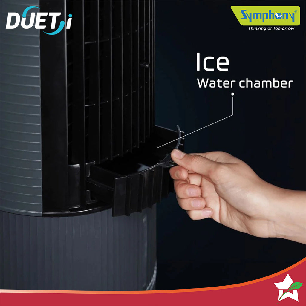 Symphony Duet-i | Kitchen Cooling Fan | Touchscreen Control | Honeycomb Cooling Pad | Low Noise Fan | Water level Indicator | Moodlight and Ice-water Chamber | Black