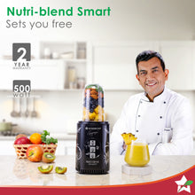 Load image into Gallery viewer, Nutri-blend SMART Automatic Mixer Grinder with Dual Pulse Function|22000 RPM|100% Full Copper Motor|2 Unbreakable Jars| 500 Watt| 2 Years Warranty| Recipe book by Chef Sanjeev Kapoor| Black