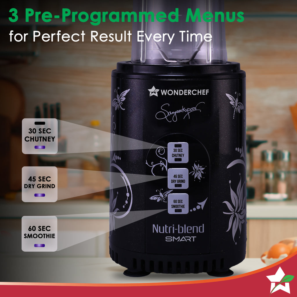 Nutri-blend SMART Automatic Mixer Grinder with Dual Pulse Function|22000 RPM|100% Full Copper Motor|2 Unbreakable Jars| 500 Watt| 2 Years Warranty| Recipe book by Chef Sanjeev Kapoor| Black