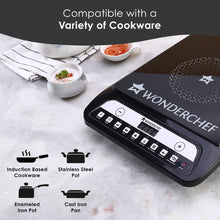 Load image into Gallery viewer, Power 1400W Induction Cooktop with 11 Preset Functions, Push Touch Control Button Induction Cooktop, 2 Years Warranty