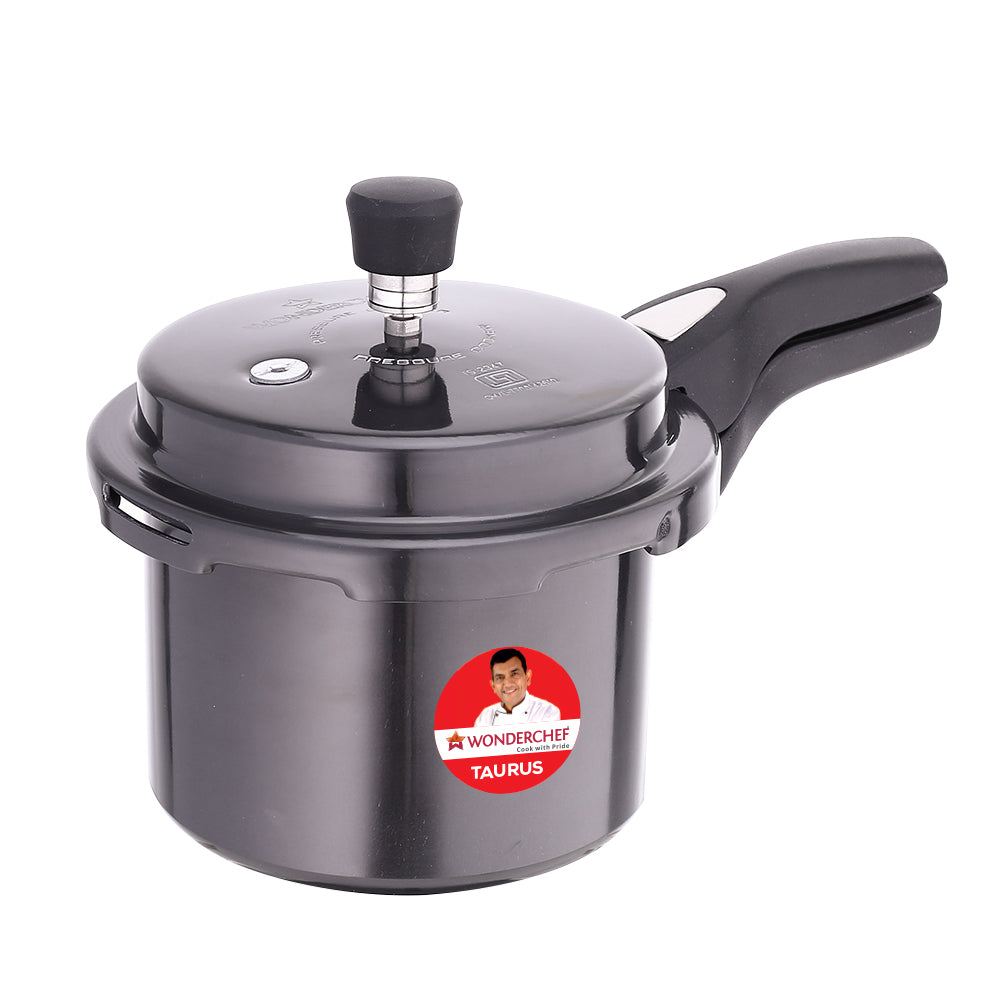 Taurus Hard Anodized 3L Outer Lid Pressure Cooker, SS Lid, Soft Touch Handles for Durability,  Induction Friendly, Black, 5 year warranty, ISI Certified