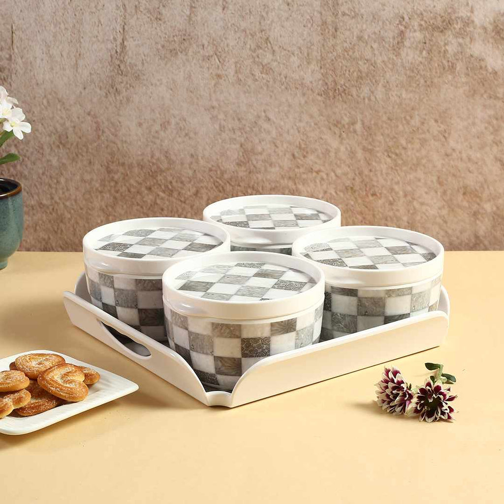 Venice Multipurpose Container & Tray - Grey Tiles (Set of 9)
