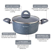 Load image into Gallery viewer, Granite 24 cm Non-Stick Casserole | Glass Lid |Induction Bottom | Soft-Touch Handles | Virgin Aluminium | PFOA and Heavy Metals Free | 3.5mm | 4 liters | 2 Year Warranty | Grey