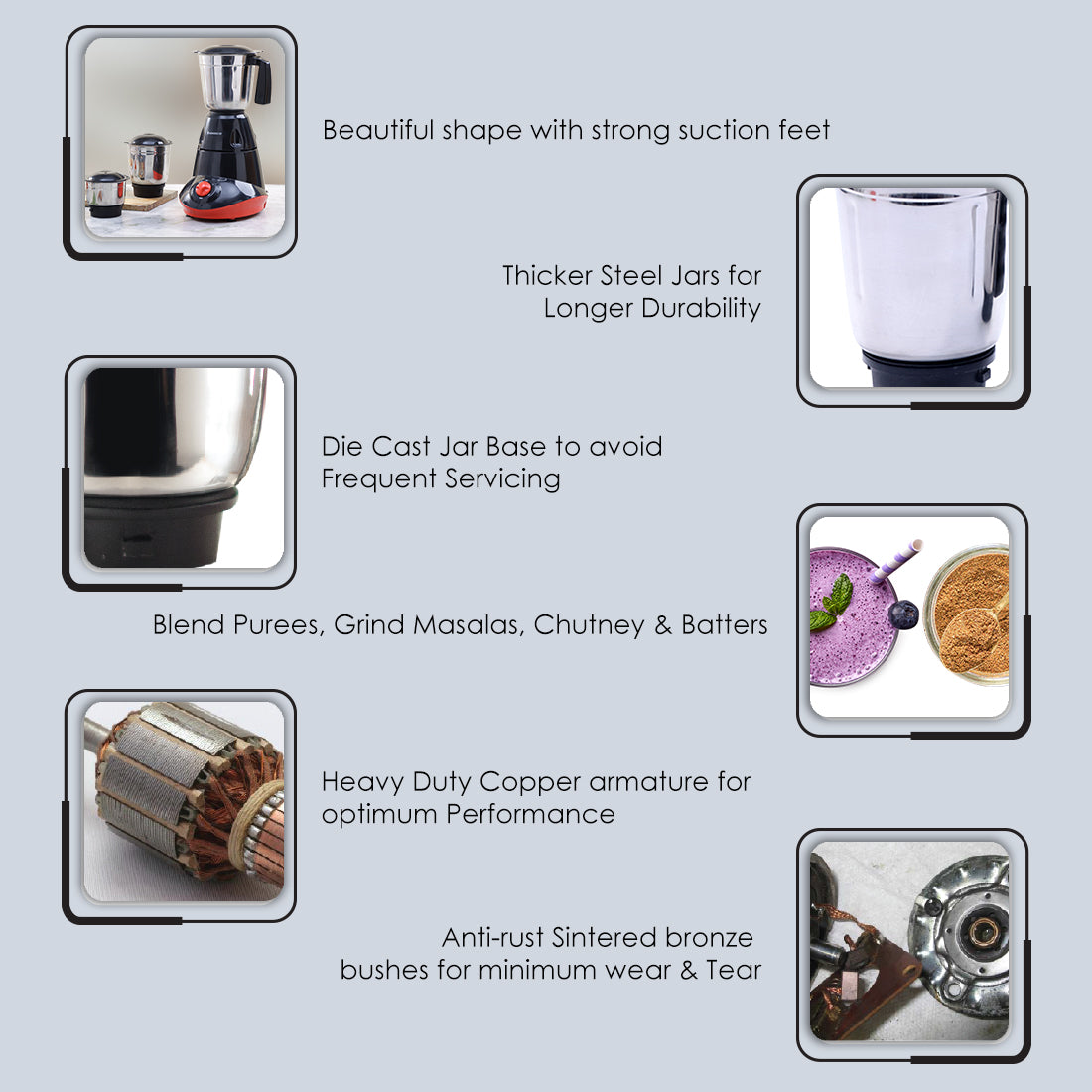 Capri Mixer Grinder 750W, 3 Stainless Steel Jars, Black & Red, 5 Years