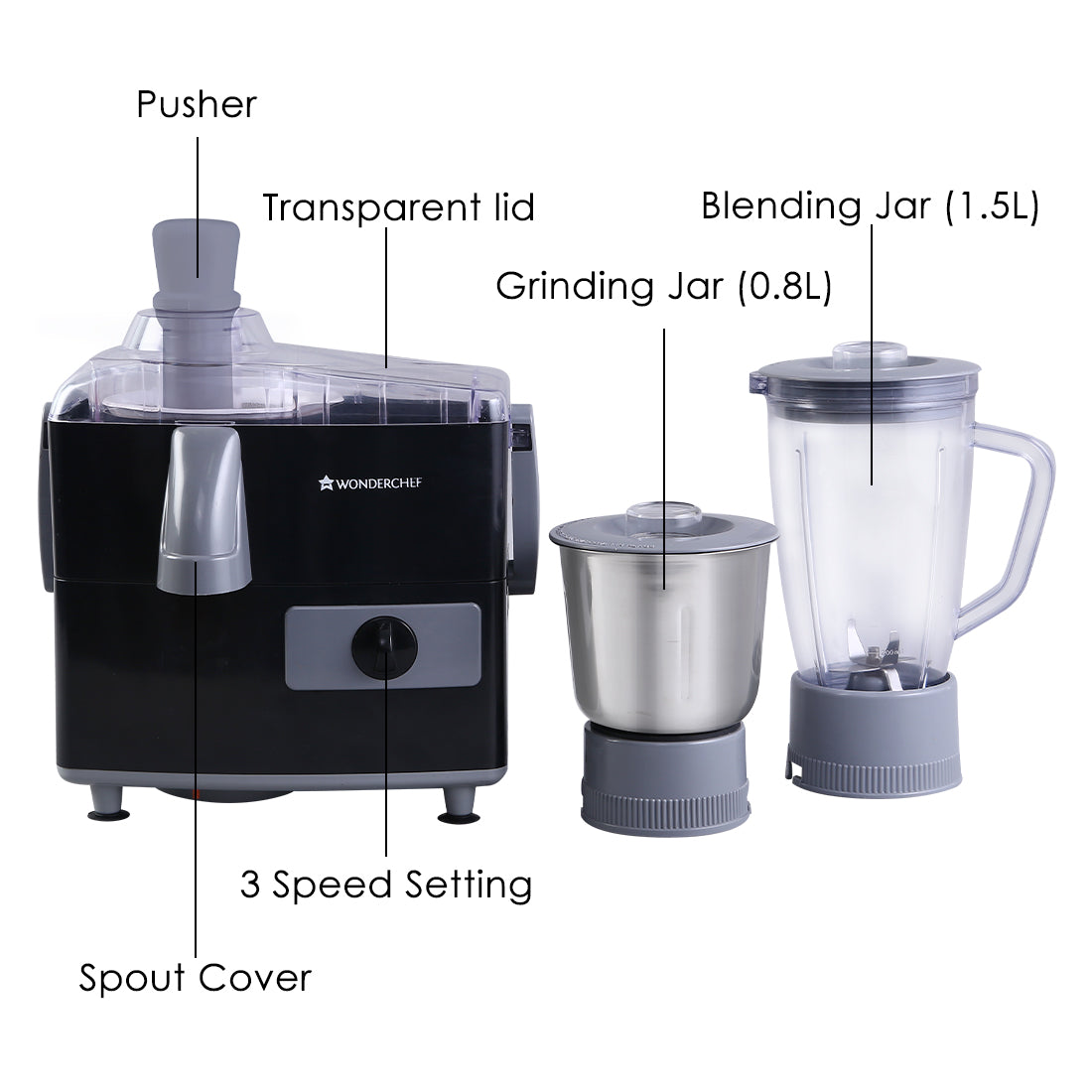 Prato Juicer Mixer Grinder, 500W, 2 Jars, 2 Years warranty, Black