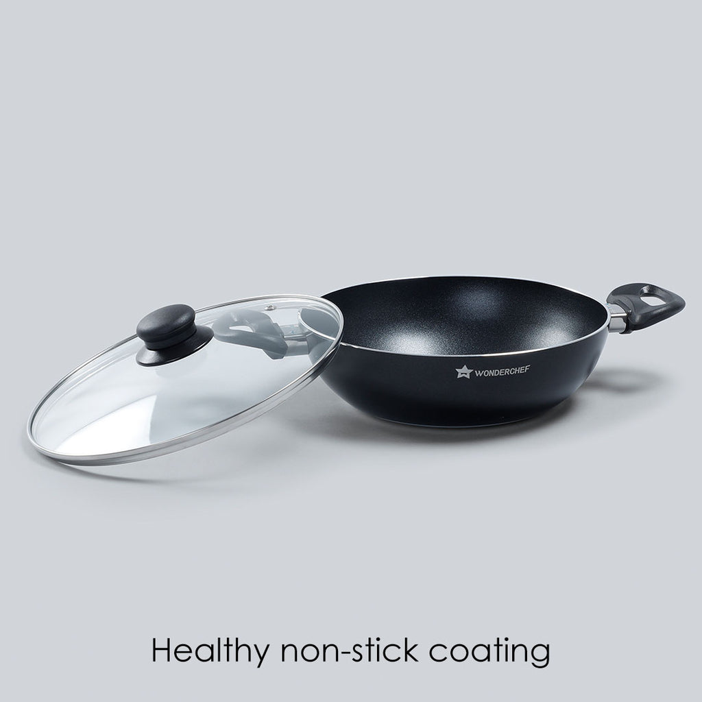 Ultra 24 cm Aluminium Non-Stick Wok | 2.7 L| Induction base| Meta-Tuff non-stick coating | Ideal for saute, roasting and healthy cooking| Black