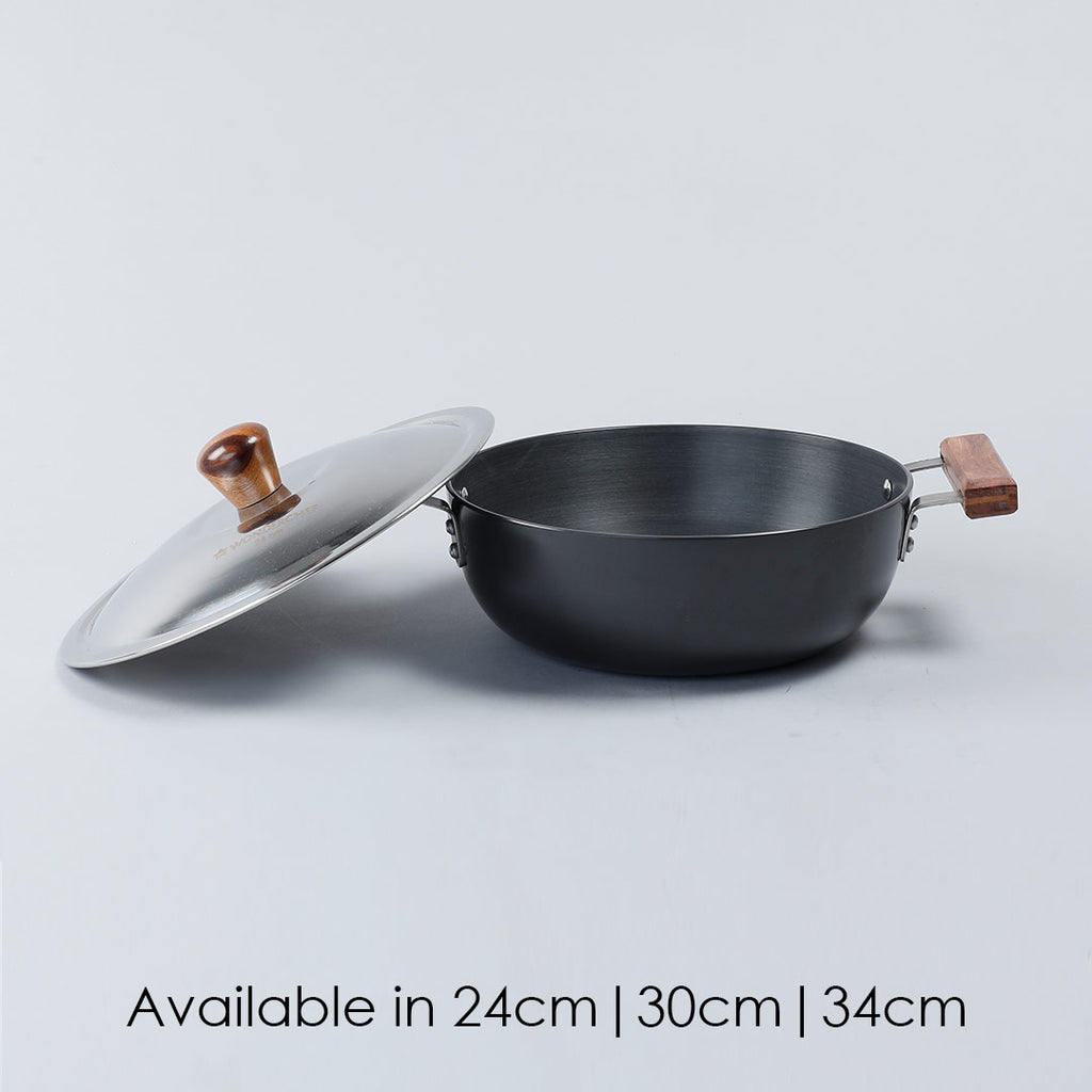 Ebony 24 cm Hard Anodized Deep Kadhai/Kadai with Lid - 3 Litre | Ideal for Sauteeing veggies, Dal and Curries | Black