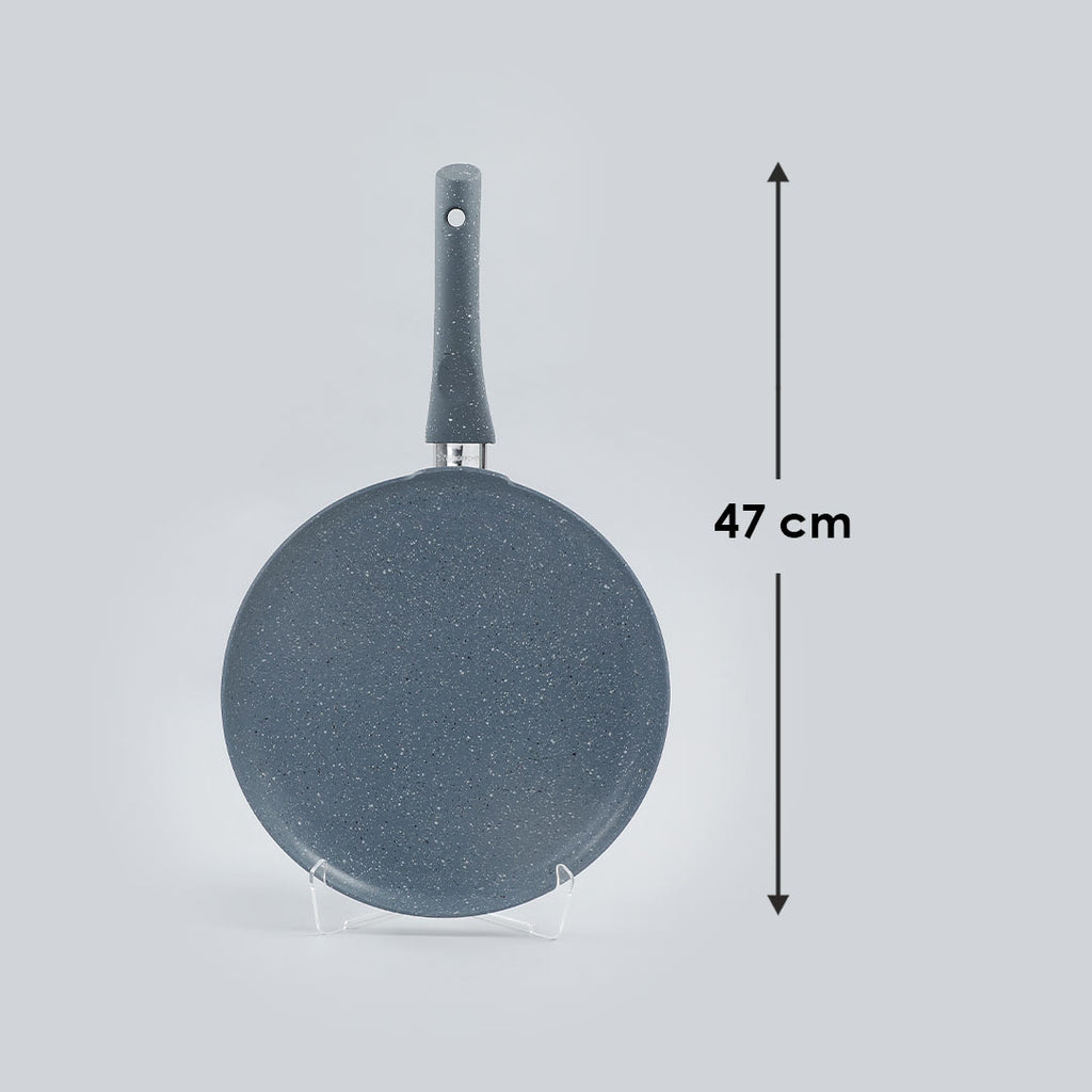 Granite 28cm Non-Stick Dosa Tawa | Induction Bottom | Soft-Touch Handles | Virgin Aluminium | PFOA/Heavy Metals Free | 3.5mm | 2 Year Warranty | Grey