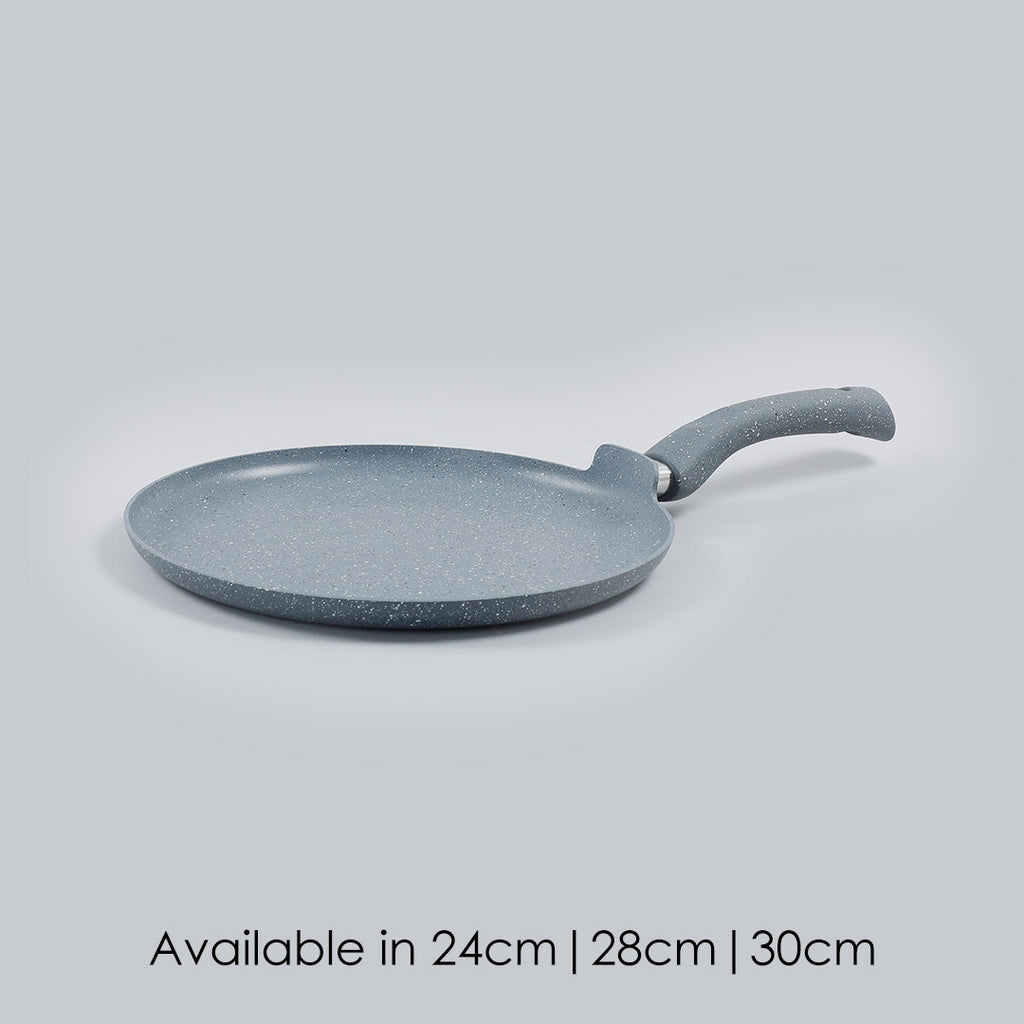 Granite 28cm Non-Stick Dosa Tawa | Induction Bottom | Soft-Touch Handles | Virgin Aluminium | PFOA/Heavy Metals Free | 3.5mm | 2 Year Warranty | Grey