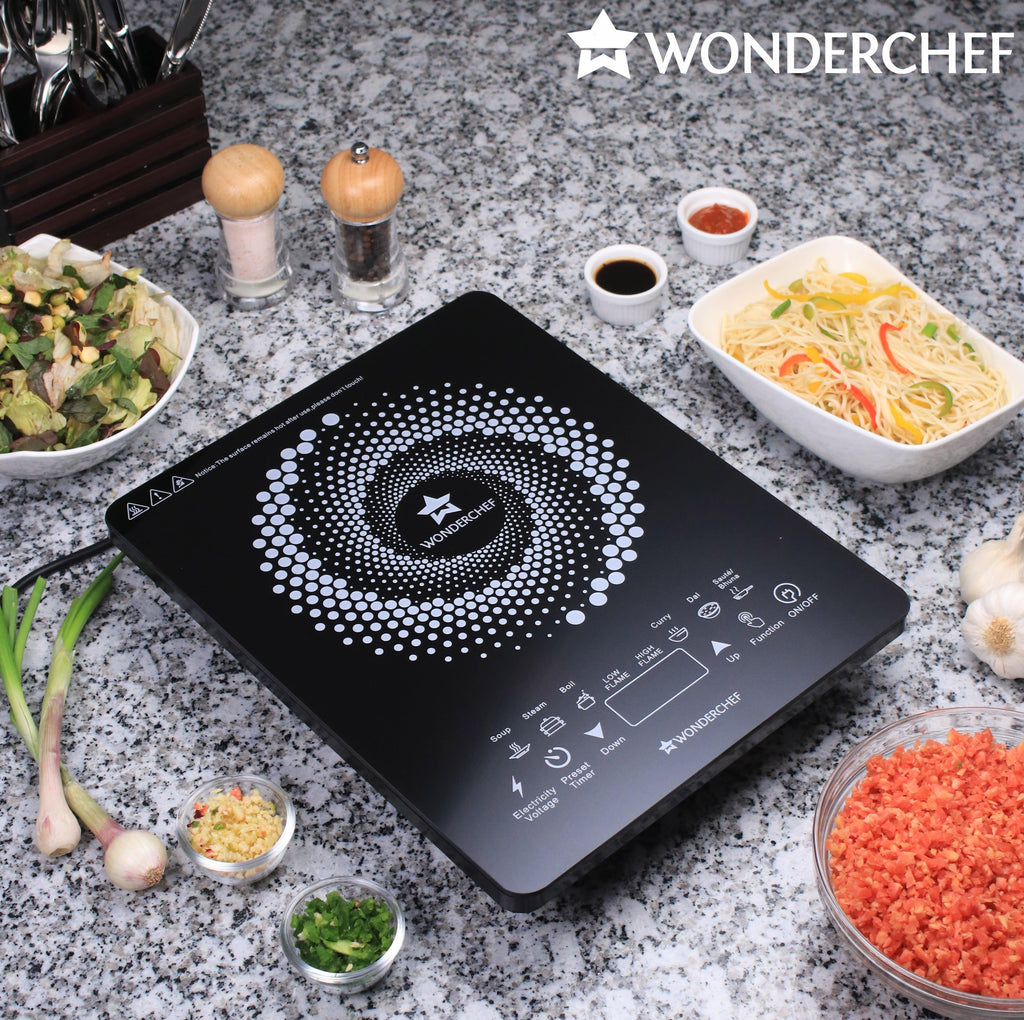 Swift Induction Cooktop with 8 Power Settings|2200 Watt Induction Cooktop| Pre-set Menus for Soups, Curries, Dals, Saute Masala|Crystal Glass Top Surface| LCD Digital Panel | Smart Touch Buttons|Compact & Portable Induction Cooktop| 2 Year Warranty