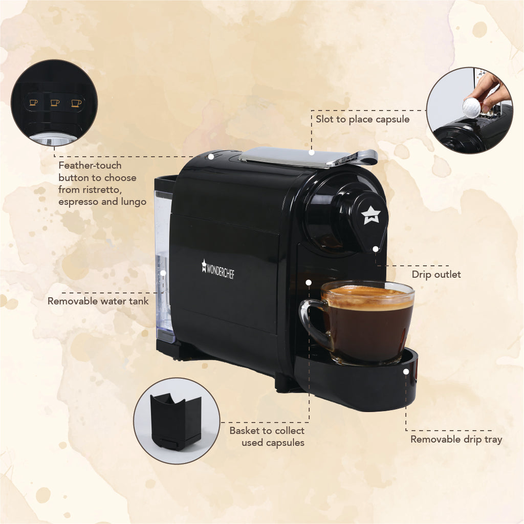 Regalia Capsule Coffee Machine with Frother | Perfect espresso shots for Cappuccino, Latte and Americano | Compatible with Nespresso Capsules | 3 Coffee Shot options - Ristretto, Espresso, Lungo | Patented Capsule Ejection System | 1400W | 2 Year Warranty