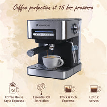 Load image into Gallery viewer, Regalia Espresso Coffee Maker 15 Bar | Ideal for Espresso, Cappuccino, Latté, Macchiato or Ristretto at Home | with Steamer Spout for Cappuccino &amp; Latte | Professional Style Coffee | Works with Coffee Powder | 2 Years Warranty | Steel