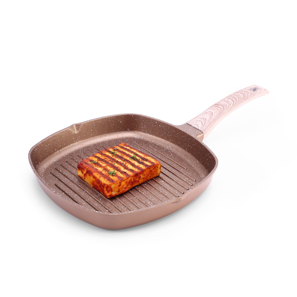 Duralife Die-cast 24 cm Grill Pan | 5 Layer Healthy Duramax Non-Stick Coating | Soft Touch Handle | Pure Grade Aluminium | PFOA Free | 1.5 liters | 2 Year Warranty | Copper
