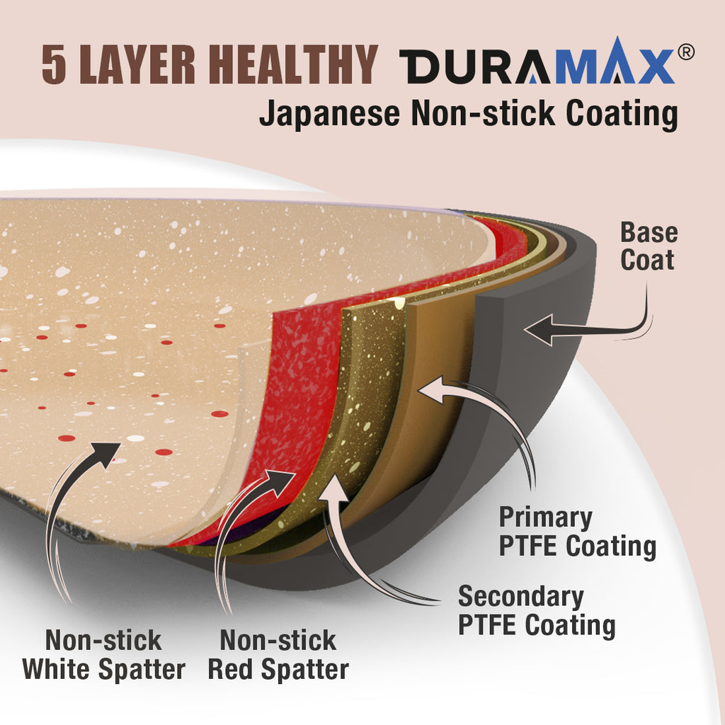 Duralife Die-cast 28 cm Dosa Tawa | 5 Layer Healthy Duramax Non-Stick Coating | Soft Touch Handle | Pure Grade Aluminium | PFOA Free | 2 Year Warranty | Ivory