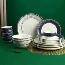 Load image into Gallery viewer, Sicilia Fine Bone China Dinner Set - Royal Blue - 20 Pcs Set