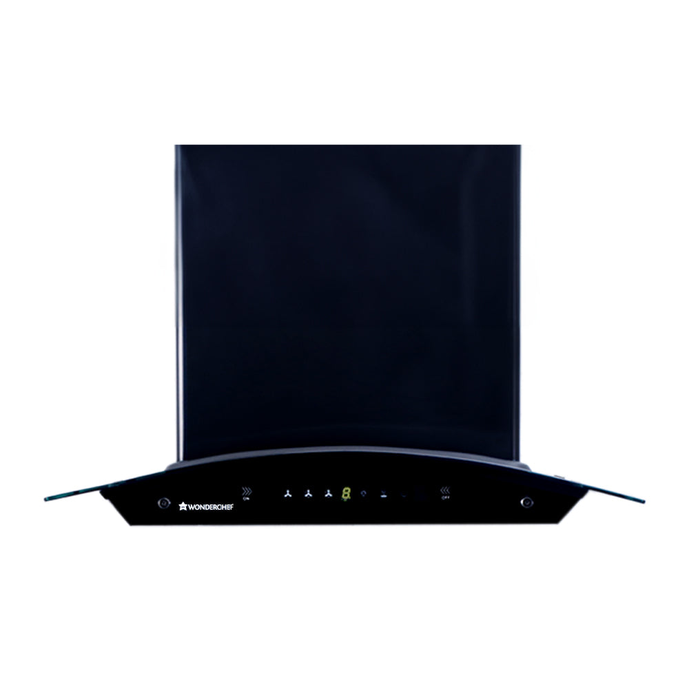 Ultima C-Line 60cm 1400 m3/hr Auto Clean Curved Glass Chimney | Baffle Filter | 1400M3/Hr powerful suction | Touch + 3 speed Motion Sensor control | Low Noise | 7 Year Warranty on Motor | Black