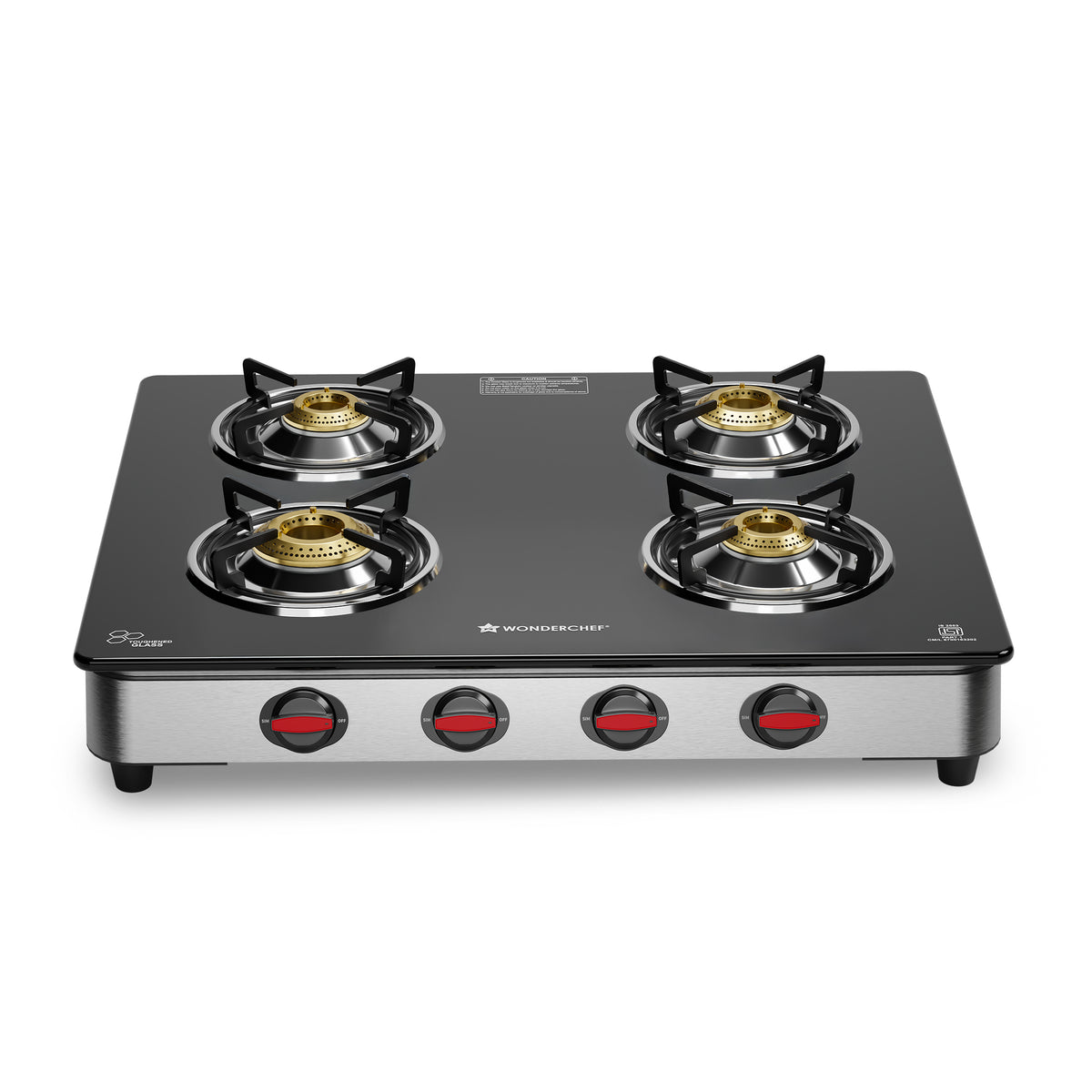 Regal 4 Brass Burner Gas Stove, LPG Gas Stove for Kitchen, ISI Toughened Glass Surface,...