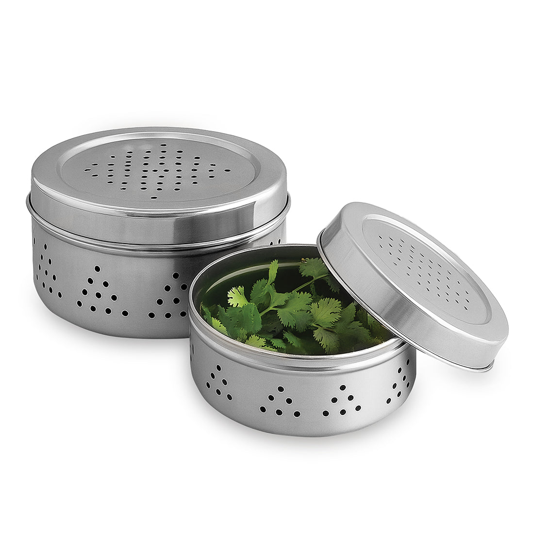 Ambrosia Stainless-steel Coriander Box (2 Pcs.) | Perforated Container for Air Circulat...