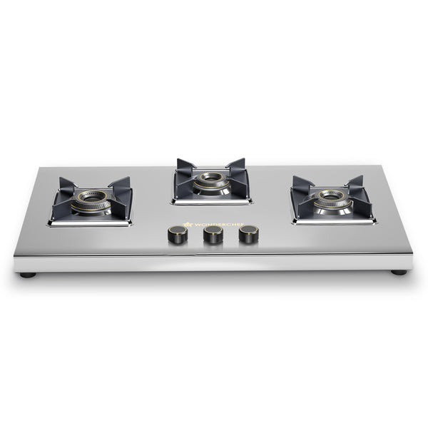 Inox 3 Brass Burner Hobtop, Thick Stainless-steel Construction, LPG Gas Stove for Kitchen, SABAF Leak-proof Valves, Spill-proof Design, Premium Metal Knobs, 2-Yr Warranty