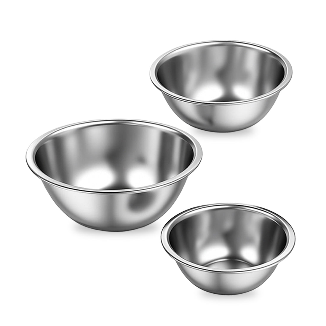 Ambrosia Stainless-steel Mixing Bowl (3 Pcs.) | 17 cm (775ml), 20 cm (1.35 L), 24 cm (2...