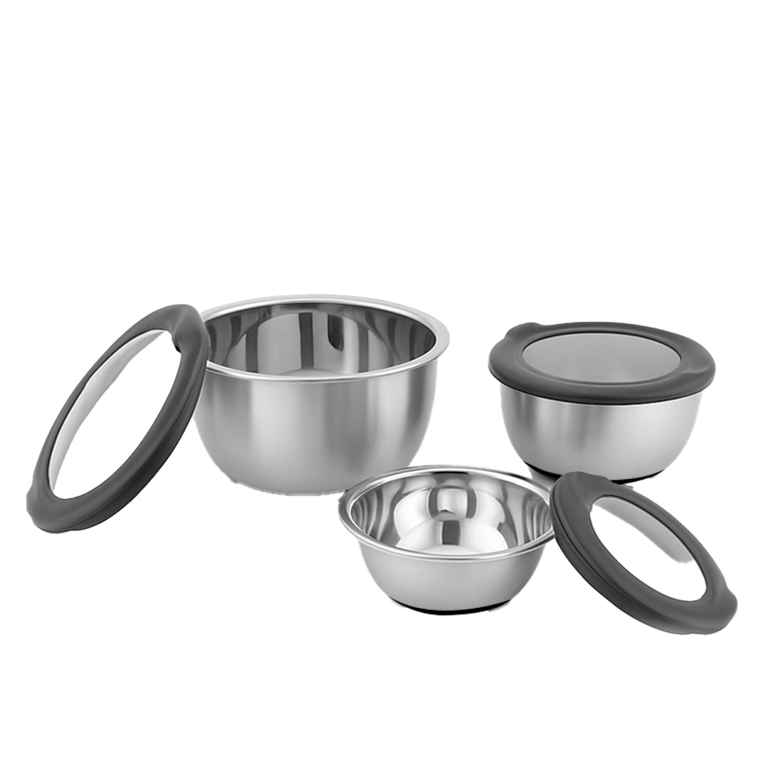 Ambrosia Stainless-steel 3 Pc. Mixing Bowl Set with Transparent Lid, 10 cm (300ml), 14 ...