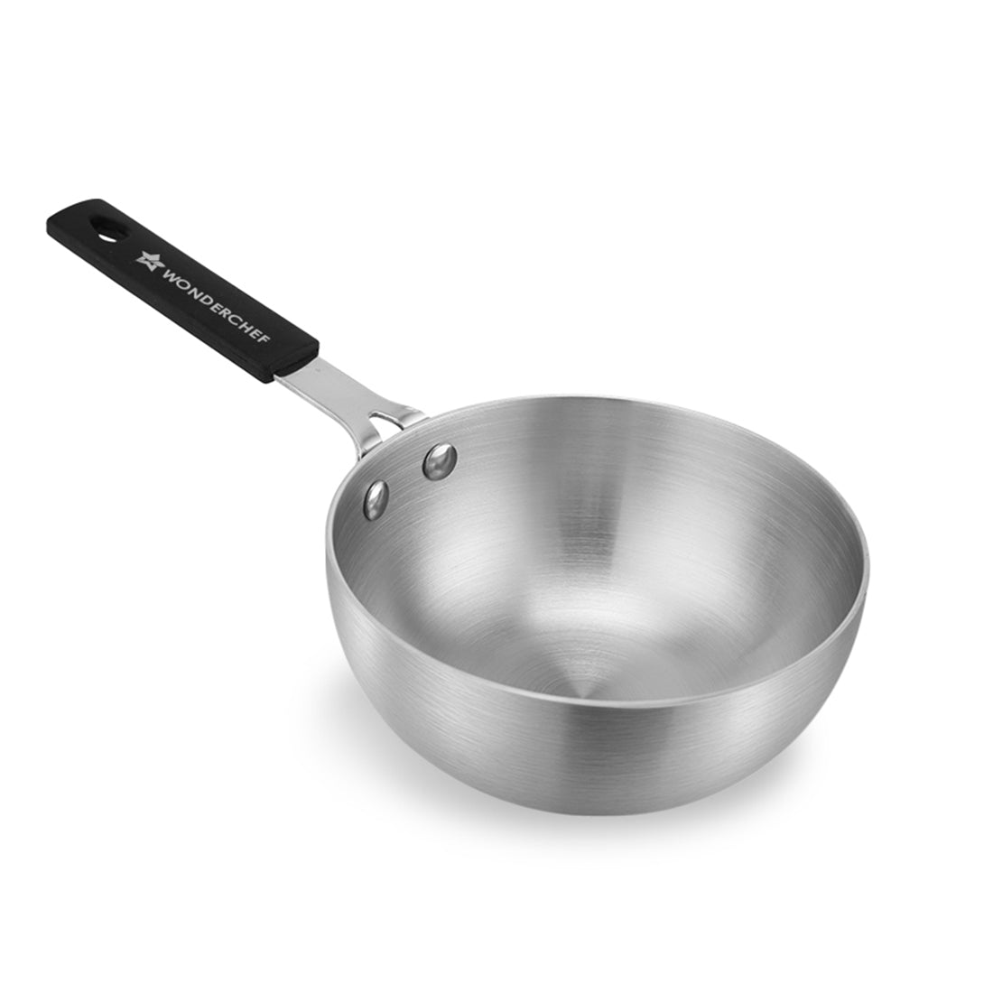 Venice Tri-ply Stainless-steel Mini Wok Tadka Pan | 650 ml, 14 cm | Cool-touch Silicone...