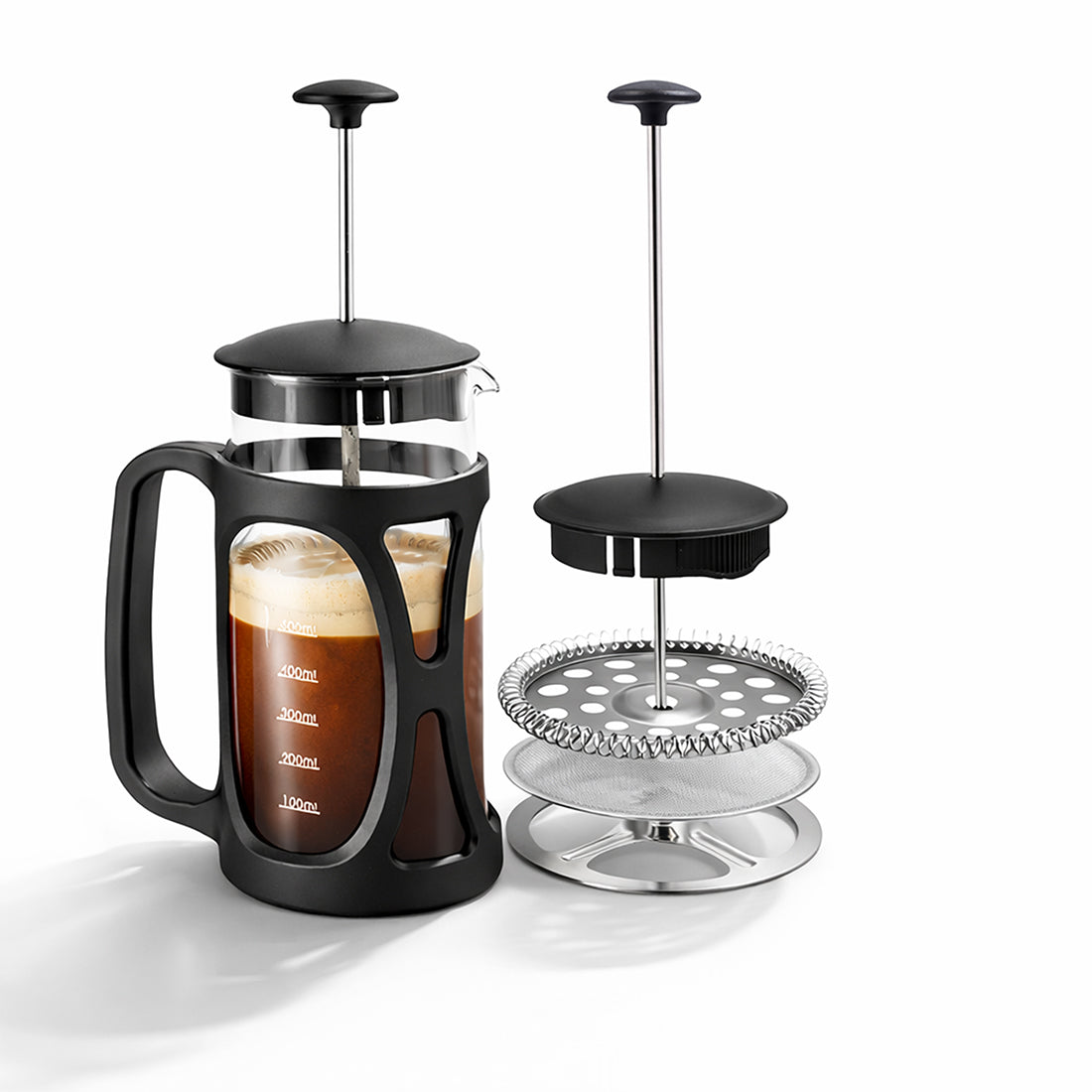 French Press Coffee Maker 350 ml | Heat Resistant Borosilicate Glass Carafe | 18/8 Stai...