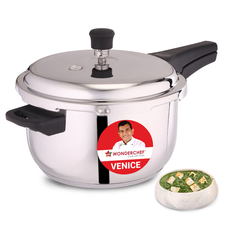 Venice Stainless-steel Pressure Cooker | 5L | Outer Lid | Triply Bottom | Compatible with Gas Stove, Induction, and Electric Stoves | ISI Certified | 5-Year Warranty