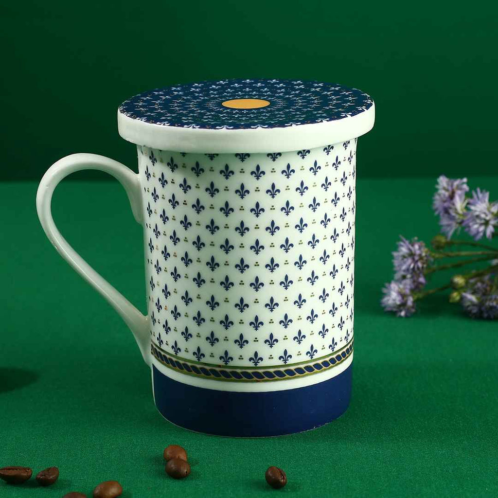 Sicilia Fine Bone China Coffee Mug with Lid - Royal Blue - 1 pc