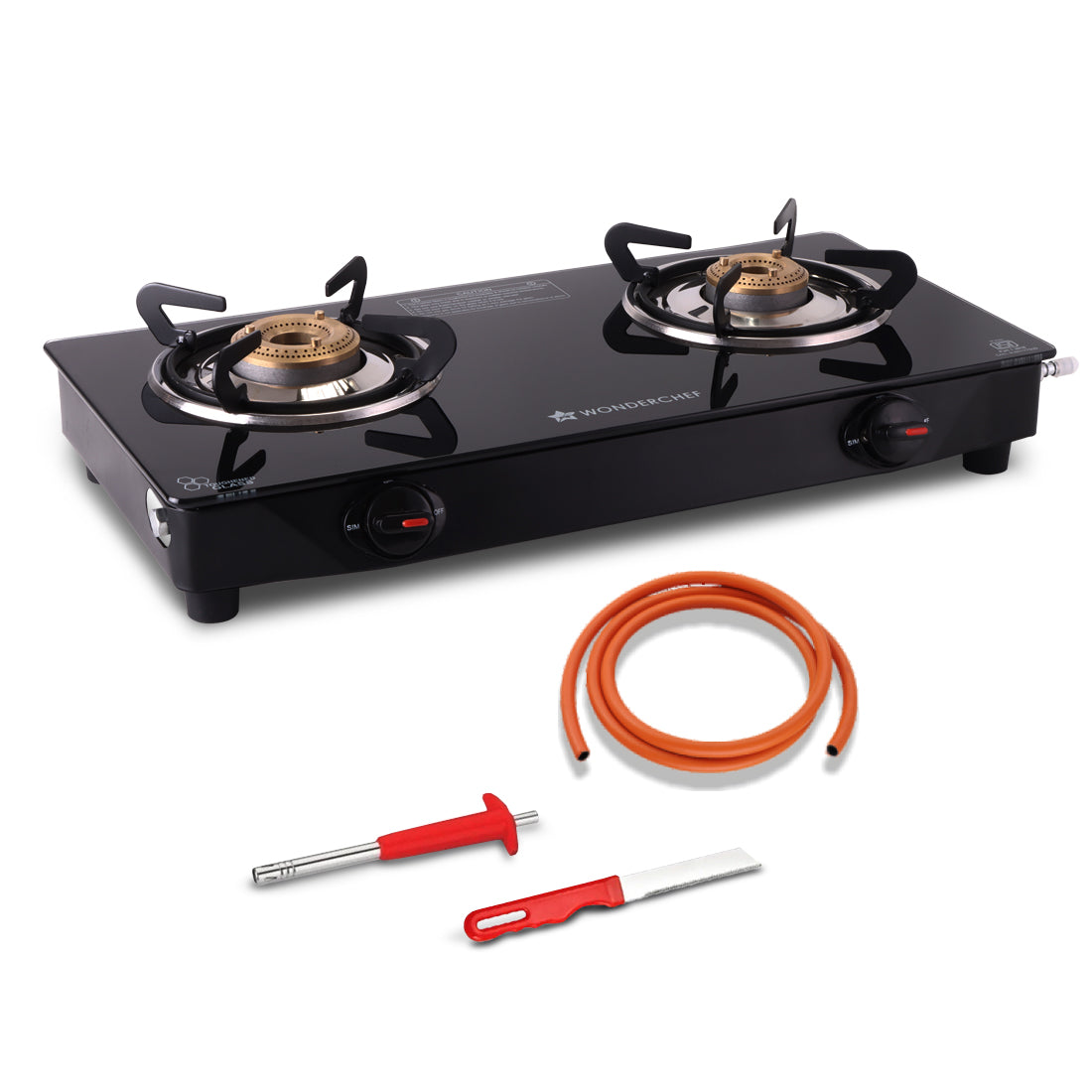 Zest Neo Gas Stove | 2 Burners (1 Medium, 1 Small) | Premium Glass Surface | Space Savi...