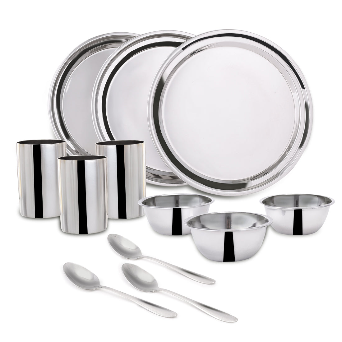 Venice Stainless Steel Dinner Set of 12pcs | Plates, Glasses, Bowls, Spoons | Classic D...