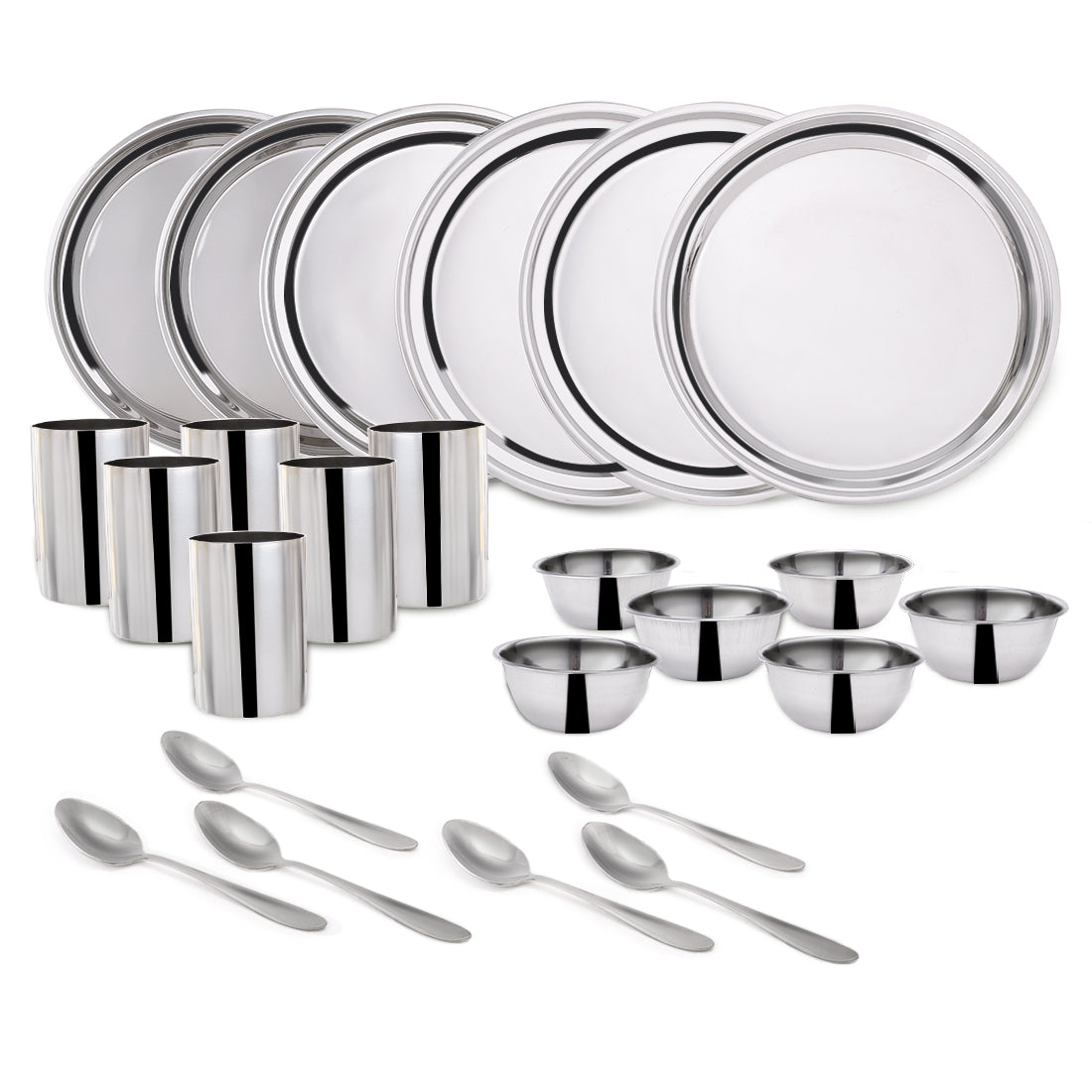 Venice Stainless Steel Dinner Set of 24pcs | Plates, Glasses, Bowls, Spoons | Classic D...