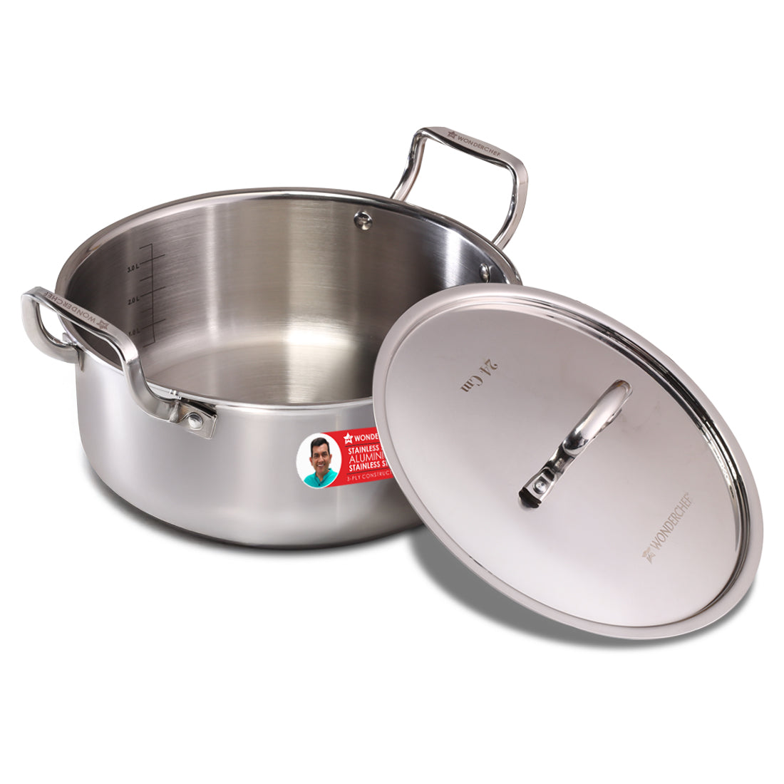 Stella Triply Stainless Steel Casserole with Lid | 24 cm, 4.5 Litres | Compatible with ...