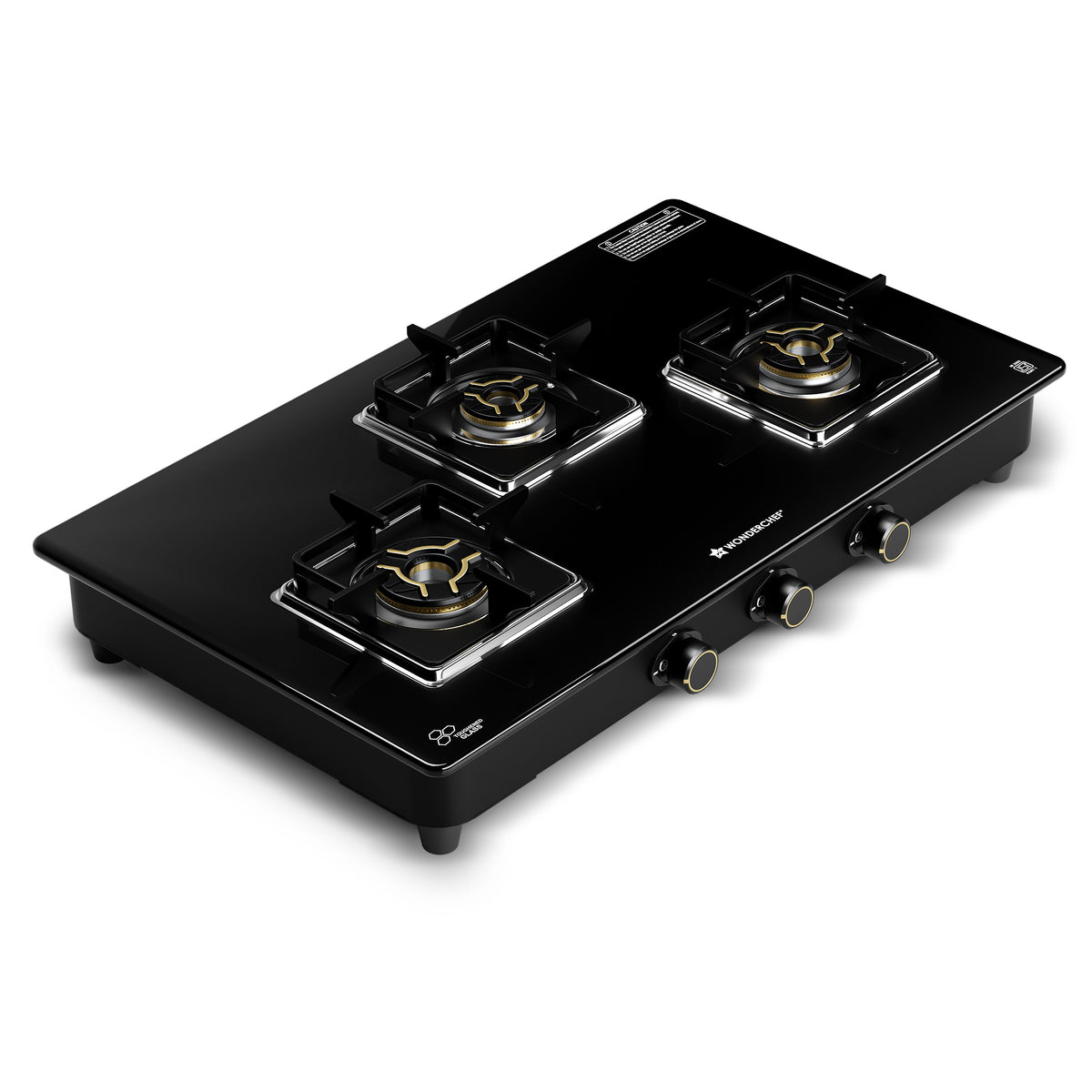 Royal 3 Brass Burner Gas Stove, LPG Gas Stove for Kitchen, ISI-approved 8mm Toughened G...
