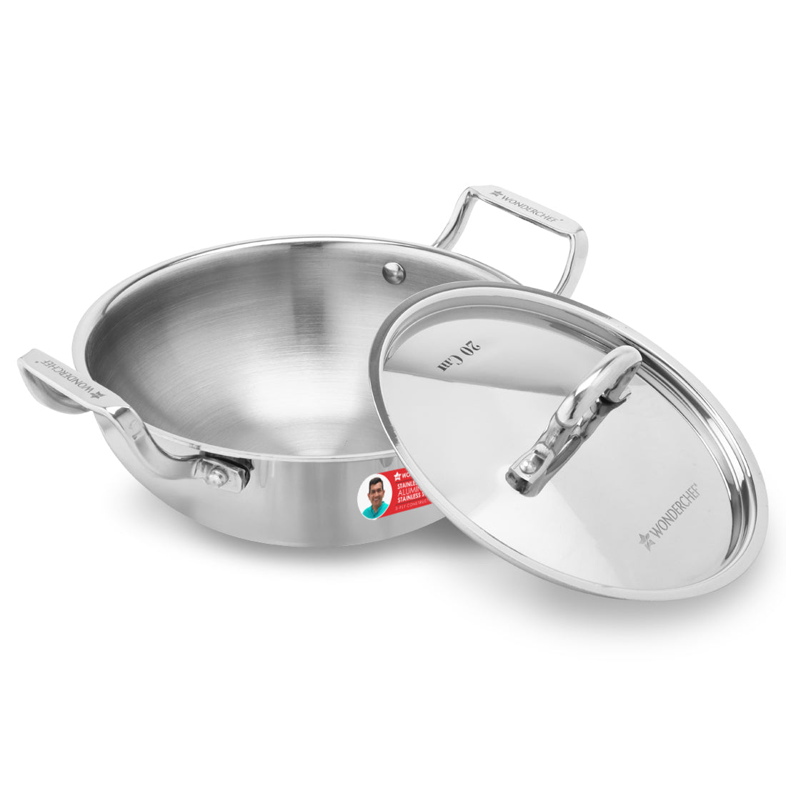 Stella Triply Stainless Steel Kadhai with Lid | 20 cm, 1.6 Litres | Compatible with Gas...