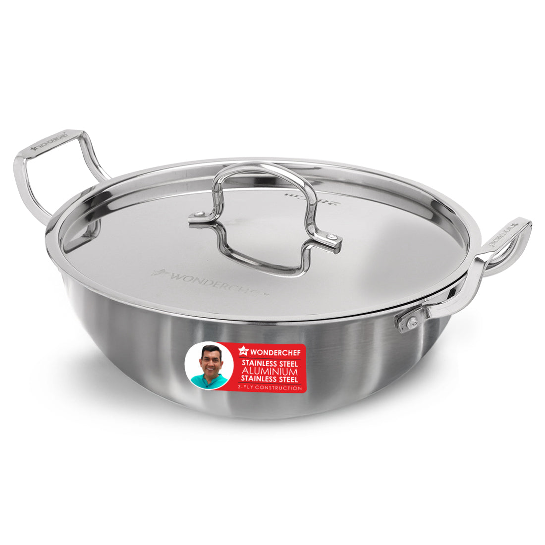 Stella Triply Stainless Steel Kadhai with Lid | 28 cm, 4.5 Litres | Compatible with Gas...