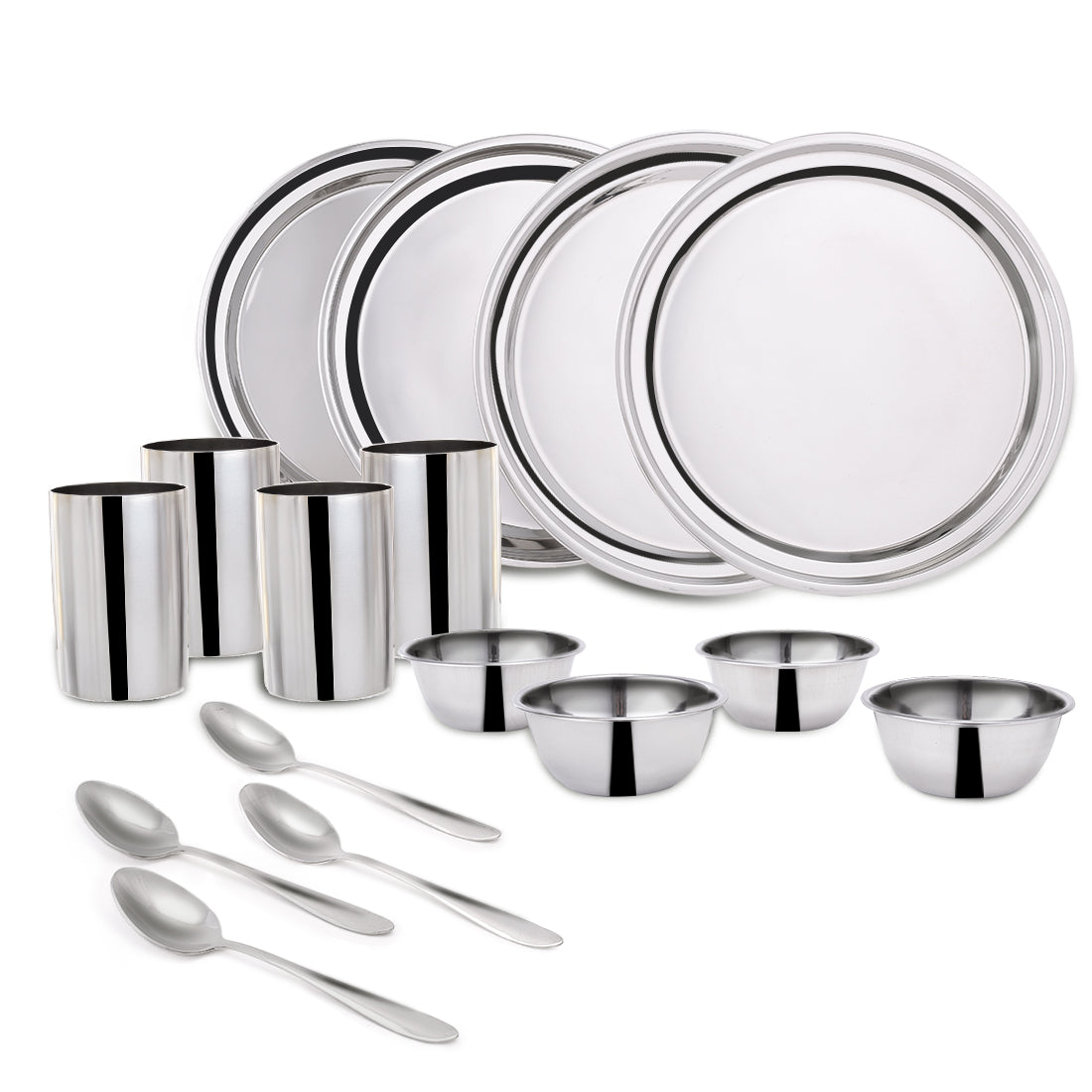 Venice Stainless Steel Dinner Set of 16pcs | Plates, Glasses, Bowls, Spoons | Classic D...