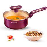 Bellagio Sauce Pan | 16 cm | 1.4 L | Non-Stick Ceramic Coating | Non-Toxic | Pure Aluminium | PFAS and PFOA Free | 3mm Thickness | Two-Tone Soft-Touch Handle and Knob | Firm Grip | 2 Years Warranty