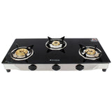 Energy 3 Burner Glass Cooktop, Black 8mm Toughened Glass  with 1 Year Warranty, Soft Touch Knobs, Efficient Brass Burners, Stainless Steel Double Drip Tray