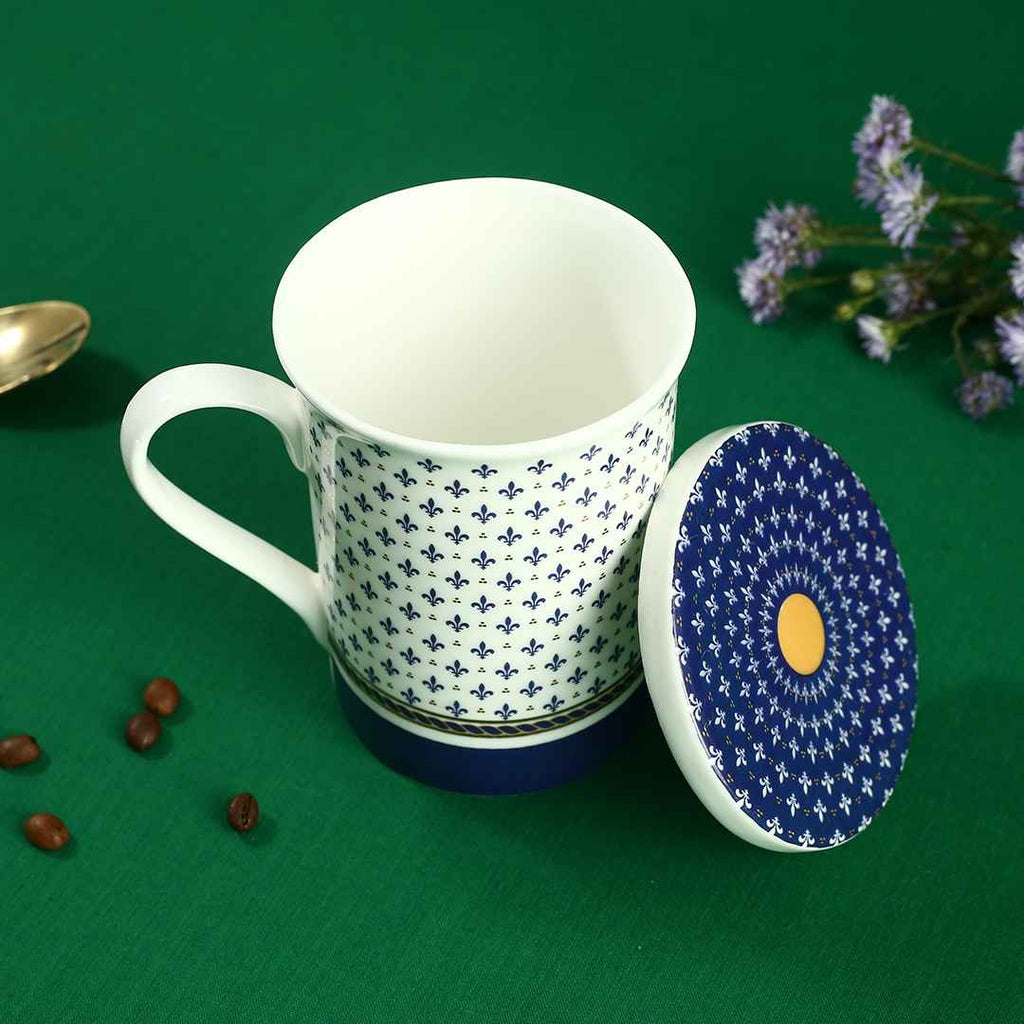 Sicilia Fine Bone China Coffee Mug with Lid - Royal Blue - 1 pc