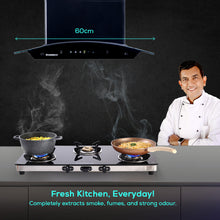 Load image into Gallery viewer, Ultima C-Line 60cm 1400 m3/hr Auto Clean Curved Glass Chimney | Baffle Filter | 1400M3/Hr powerful suction | Touch + 3 speed Motion Sensor control | Low Noise | 7 Year Warranty on Motor | Black