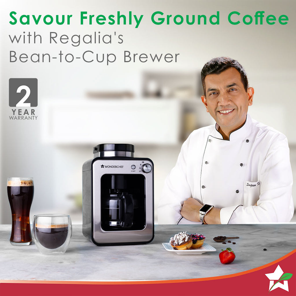 Regalia Bean-to-Cup Brew Coffee Maker with Grinder | Grind Coffee Beans | Get Fresh Aromatic Powder | Brew 4 cups | Glass Carafe | Easy Control Dial | 2 Years Warranty | Steel