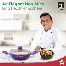 Load image into Gallery viewer, Royal Velvet Non-stick 24cm Wok with Lid and Handles | Glass Lid | Induction Ready | Soft-touch handles |Non – Toxic I Virgin Aluminium| 3 mm thick | 2 year warranty | Purple