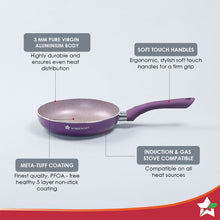Load image into Gallery viewer, Royal Velvet 20 cm Non-Stick Fry Pan with Induction Bottom &amp; Soft-Touch Handle | Virgin Grade Aluminium | PFOA &amp; Heavy Metals Free | 3 mm thick | 1.2 litres | 2 Years Warranty | Purple